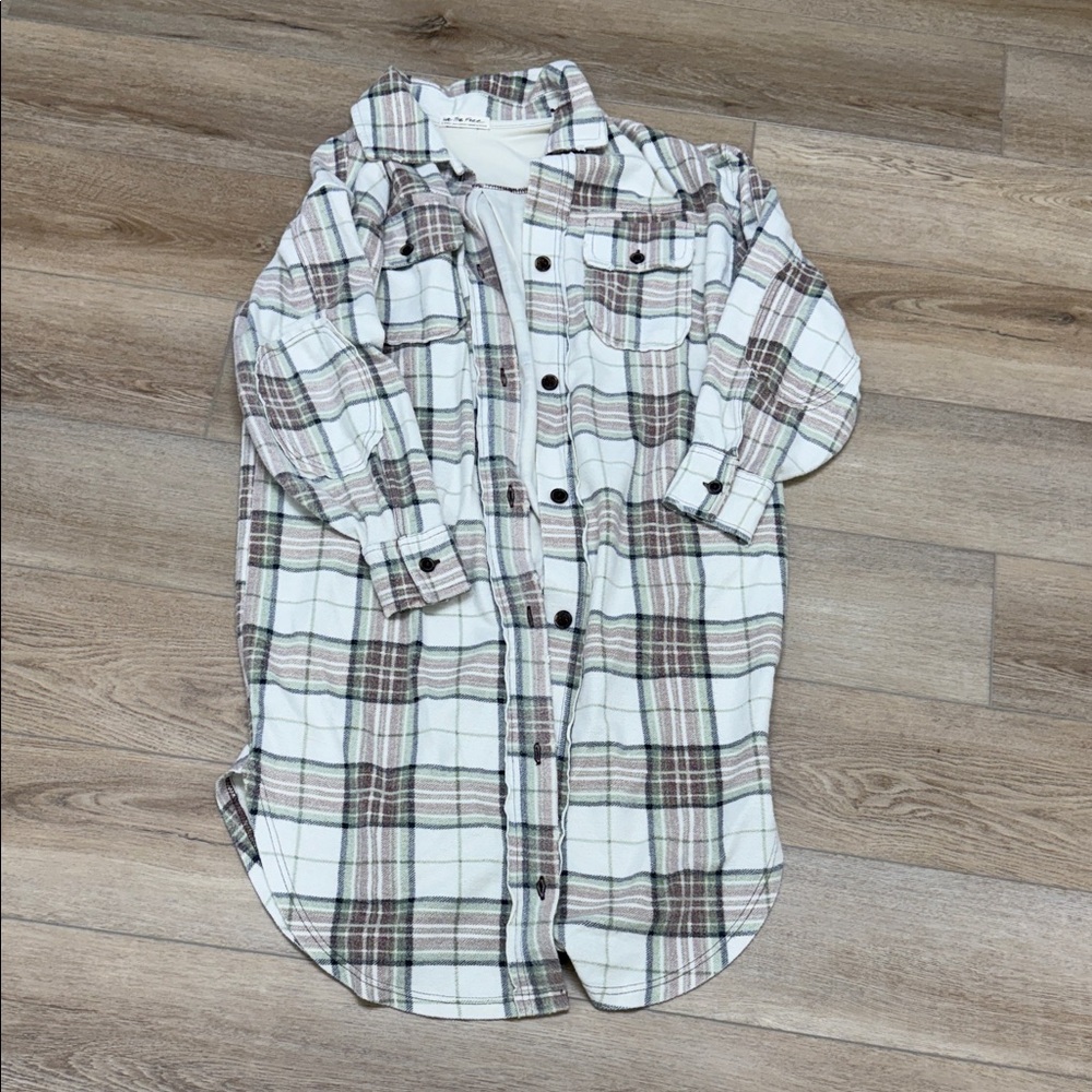 Plaid Button-Up Shirt Jacket - Maxi Length